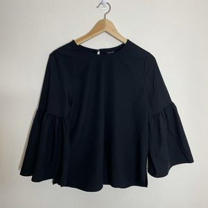 Who What Wear  Top Shirt Blouse Women's Size S Small Black Bell Sleeve